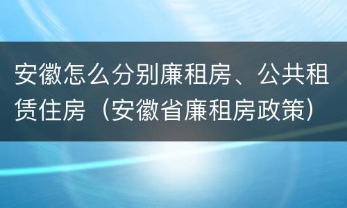 安徽怎么分别廉租房、公共租赁住房（安徽省廉租房政策）