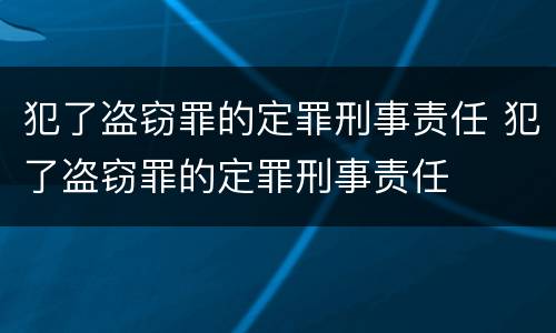 犯了盗窃罪的定罪刑事责任 犯了盗窃罪的定罪刑事责任