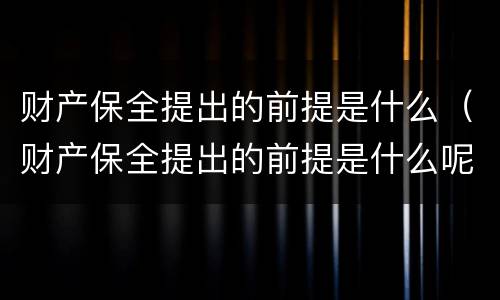 财产保全提出的前提是什么（财产保全提出的前提是什么呢）