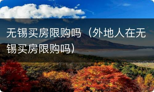 无锡买房限购吗（外地人在无锡买房限购吗）