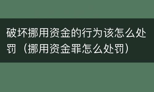 破坏挪用资金的行为该怎么处罚(挪用资金罪怎么处罚)