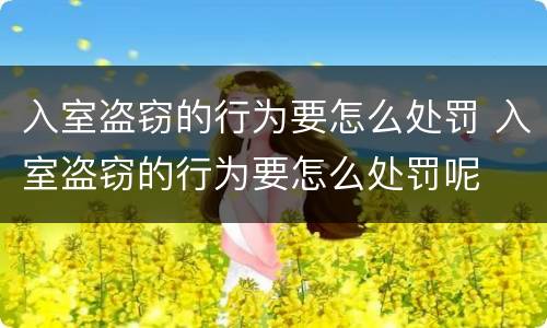 入室盗窃的行为要怎么处罚 入室盗窃的行为要怎么处罚呢