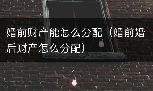 婚前财产能怎么分配（婚前婚后财产怎么分配）