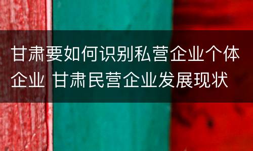 甘肃要如何识别私营企业个体企业 甘肃民营企业发展现状