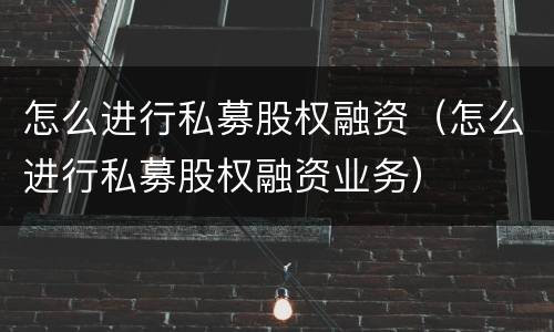 怎么进行私募股权融资（怎么进行私募股权融资业务）