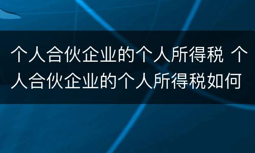 个人合伙企业的个人所得税 个人合伙企业的个人所得税如何缴纳