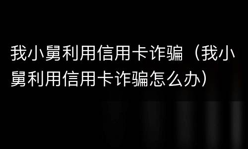 我小舅利用信用卡诈骗（我小舅利用信用卡诈骗怎么办）