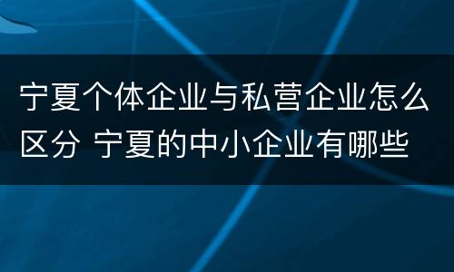 宁夏个体企业与私营企业怎么区分 宁夏的中小企业有哪些