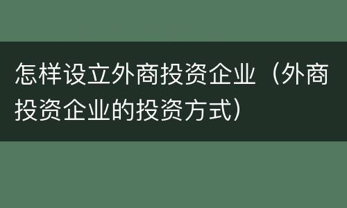 怎样设立外商投资企业（外商投资企业的投资方式）