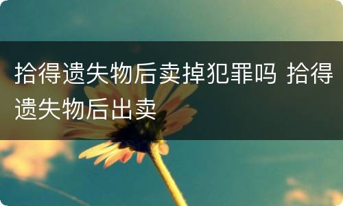 拾得遗失物后卖掉犯罪吗 拾得遗失物后出卖