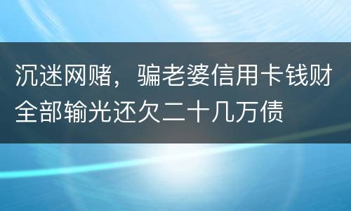 沉迷网赌，骗老婆信用卡钱财全部输光还欠二十几万债