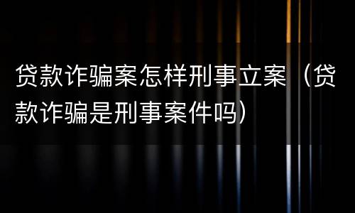 贷款诈骗案怎样刑事立案（贷款诈骗是刑事案件吗）