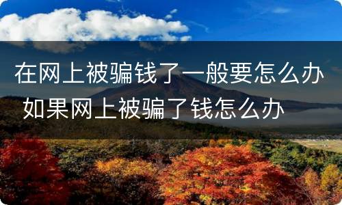 在网上被骗钱了一般要怎么办 如果网上被骗了钱怎么办