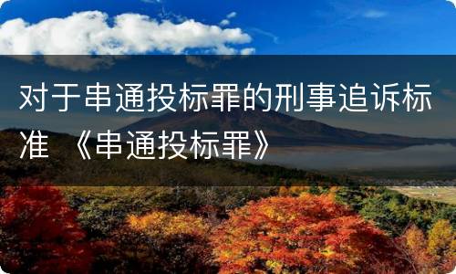 对于串通投标罪的刑事追诉标准 《串通投标罪》