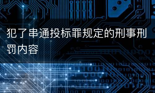 犯了串通投标罪规定的刑事刑罚内容