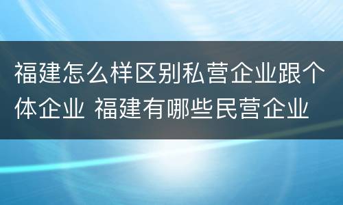 福建怎么样区别私营企业跟个体企业 福建有哪些民营企业