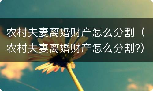 农村夫妻离婚财产怎么分割（农村夫妻离婚财产怎么分割?）