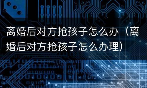 离婚后对方抢孩子怎么办（离婚后对方抢孩子怎么办理）