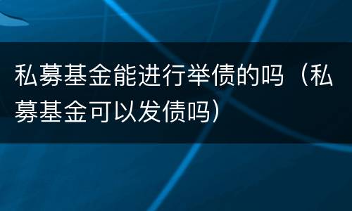 私募基金能进行举债的吗（私募基金可以发债吗）