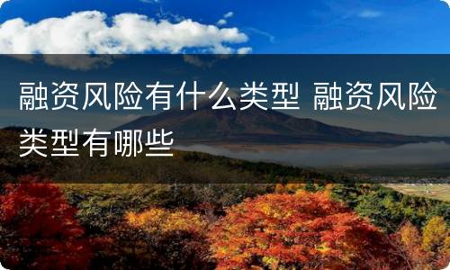 融资风险有什么类型 融资风险类型有哪些