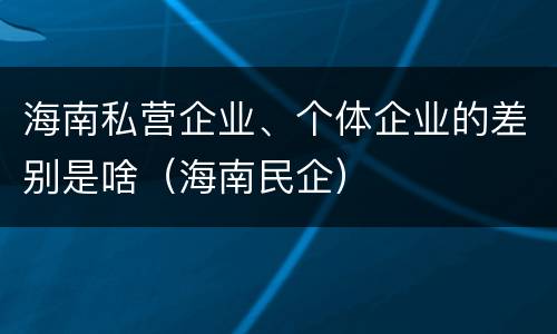 海南私营企业、个体企业的差别是啥（海南民企）