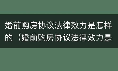 婚前购房协议法律效力是怎样的（婚前购房协议法律效力是怎样的呢）