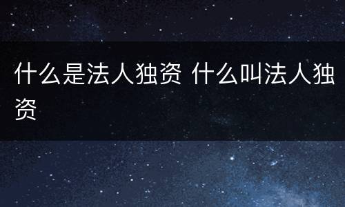 什么是法人独资 什么叫法人独资