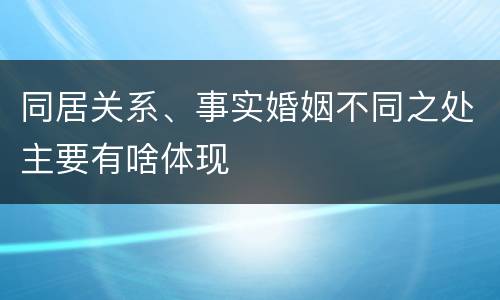 同居关系、事实婚姻不同之处主要有啥体现