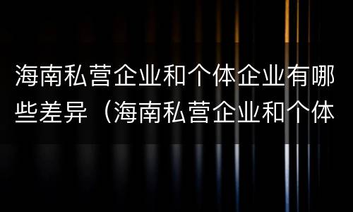 海南私营企业和个体企业有哪些差异（海南私营企业和个体企业有哪些差异呢）