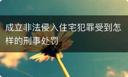 成立非法侵入住宅犯罪受到怎样的刑事处罚