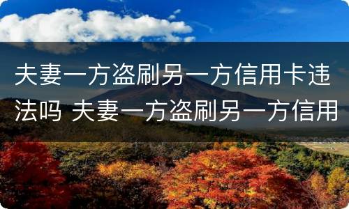 夫妻一方盗刷另一方信用卡违法吗 夫妻一方盗刷另一方信用卡违法吗怎么办