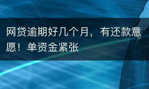 网贷逾期好几个月，有还款意愿！单资金紧张