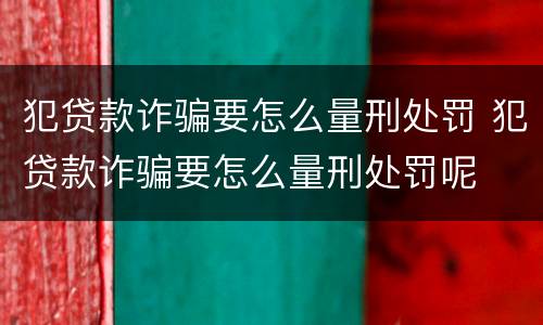 犯贷款诈骗要怎么量刑处罚 犯贷款诈骗要怎么量刑处罚呢