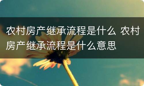 农村房产继承流程是什么 农村房产继承流程是什么意思