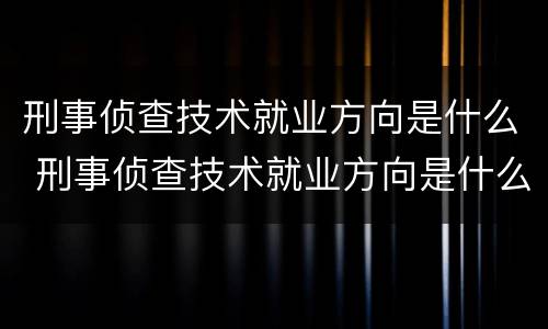 刑事侦查技术就业方向是什么 刑事侦查技术就业方向是什么意思