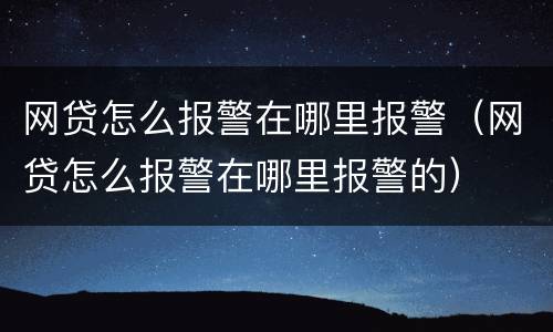 网贷怎么报警在哪里报警（网贷怎么报警在哪里报警的）