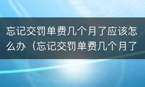 忘记交罚单费几个月了应该怎么办（忘记交罚单费几个月了应该怎么办理）