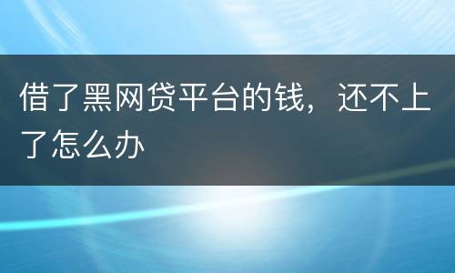 借了黑网贷平台的钱，还不上了怎么办