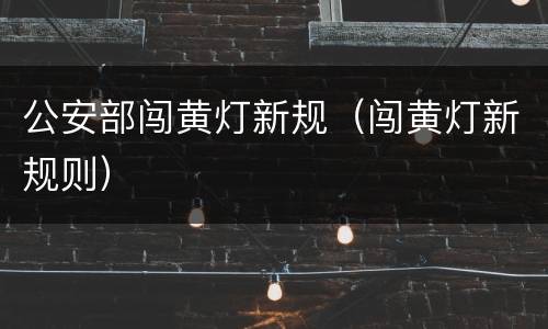 公安部闯黄灯新规（闯黄灯新规则）