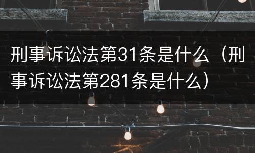 刑事诉讼法第31条是什么（刑事诉讼法第281条是什么）