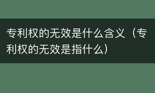 专利权的无效是什么含义（专利权的无效是指什么）