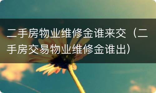 二手房物业维修金谁来交（二手房交易物业维修金谁出）