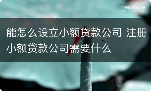 能怎么设立小额贷款公司 注册小额贷款公司需要什么