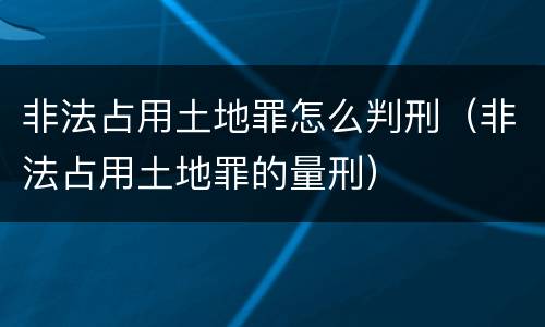 非法占用土地罪怎么判刑（非法占用土地罪的量刑）
