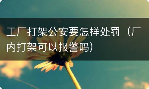 工厂打架公安要怎样处罚（厂内打架可以报警吗）