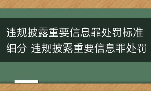 违规披露重要信息罪处罚标准细分 违规披露重要信息罪处罚标准细分为几类