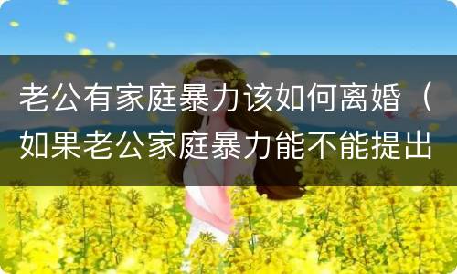 老公有家庭暴力该如何离婚（如果老公家庭暴力能不能提出离婚）
