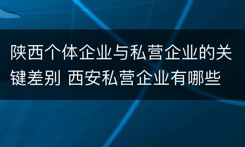 陕西个体企业与私营企业的关键差别 西安私营企业有哪些