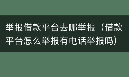 举报借款平台去哪举报（借款平台怎么举报有电话举报吗）