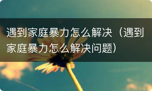 遇到家庭暴力怎么解决（遇到家庭暴力怎么解决问题）